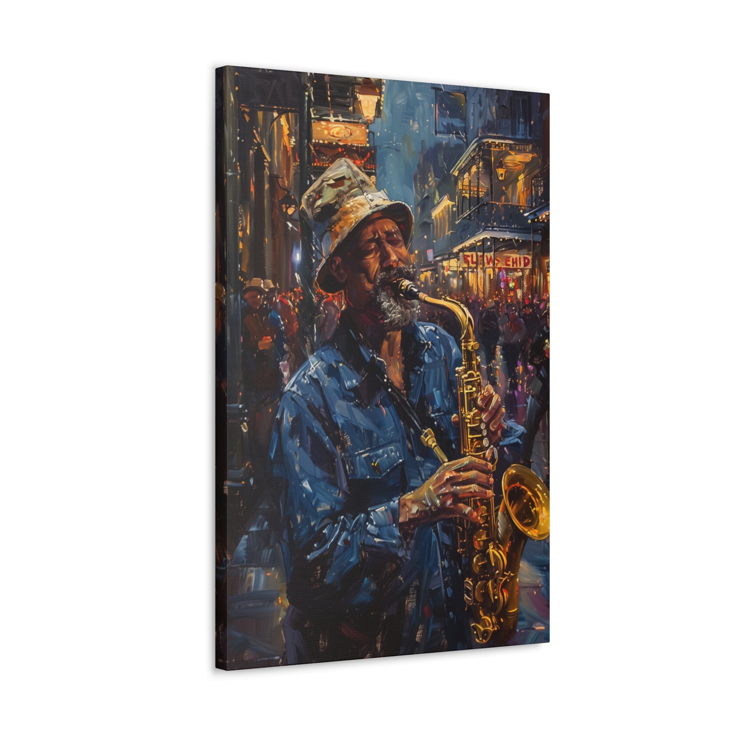 Man Playing Horn on the Street - Rembrandt Style Digital Oil Painting Canvas Gallery Wraps