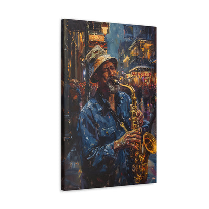 Man Playing Horn on the Street - Rembrandt Style Digital Oil Painting Canvas Gallery Wraps