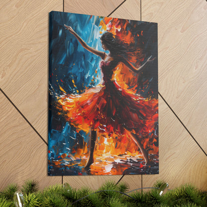 girl with orange dress dancing in rain - Leonid Afremov Style Digital Print Canvas Gallery Wraps