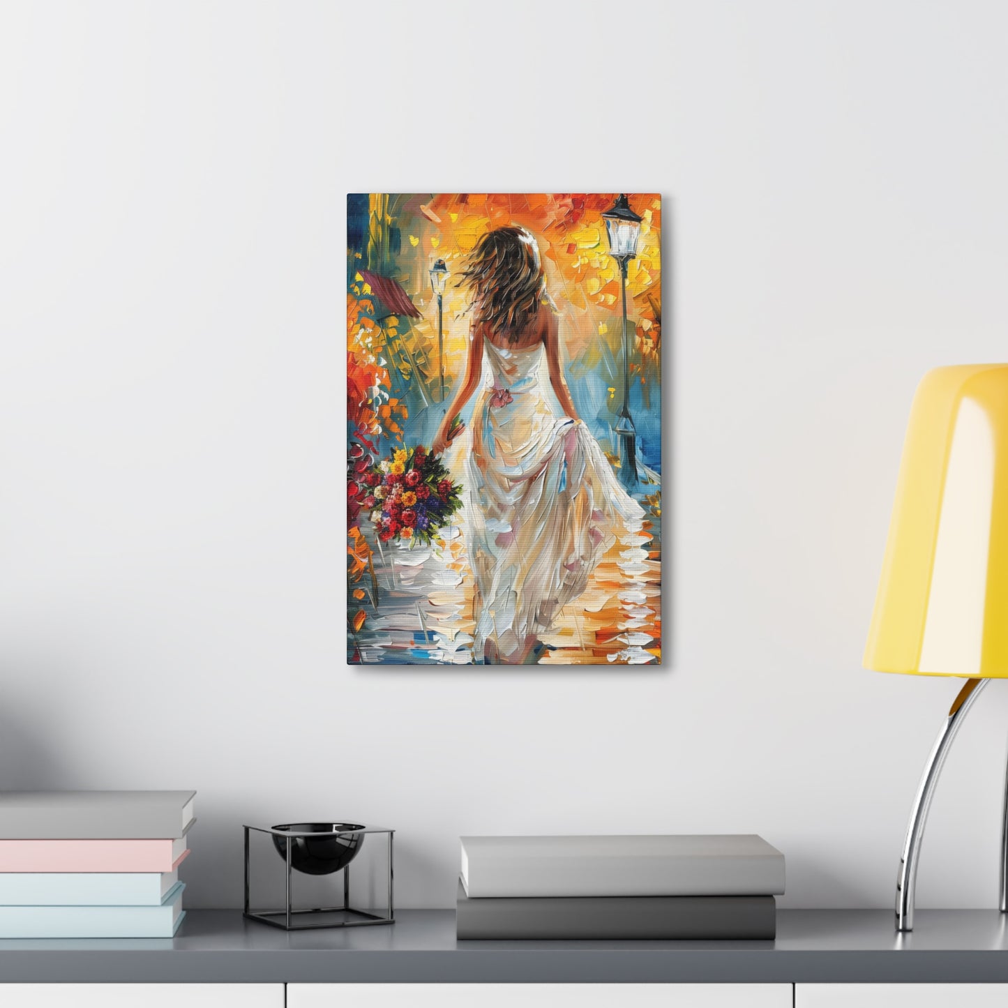 bride walking in the streets - Leonid Afremov Style Digital Print Canvas Gallery Wraps