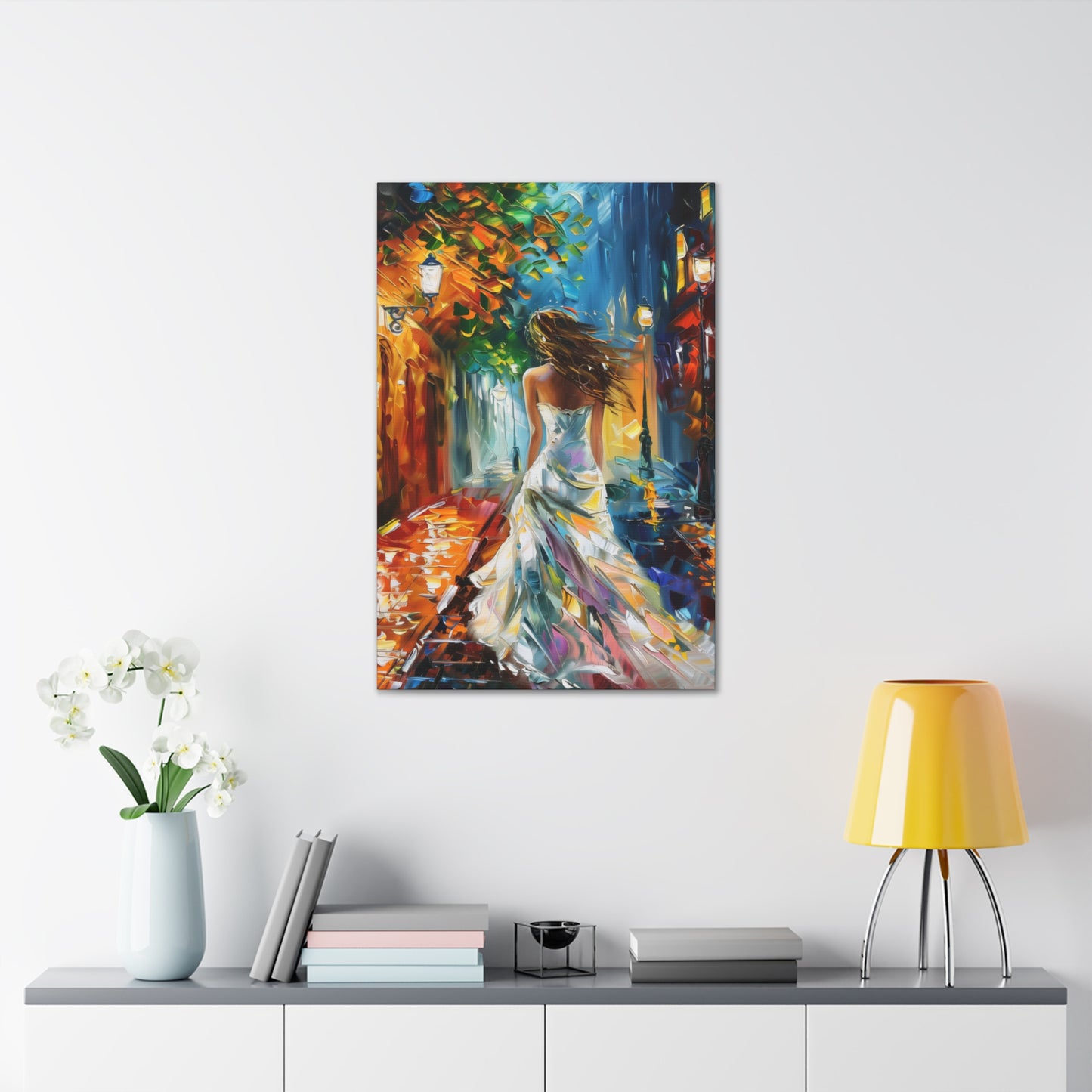 bride walking in street - Leonid Afremov Style Digital Print Canvas Gallery Wraps