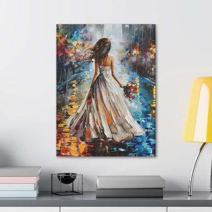 bride walking in street - Leonid Afremov Style Digital Print Canvas Gallery Wraps