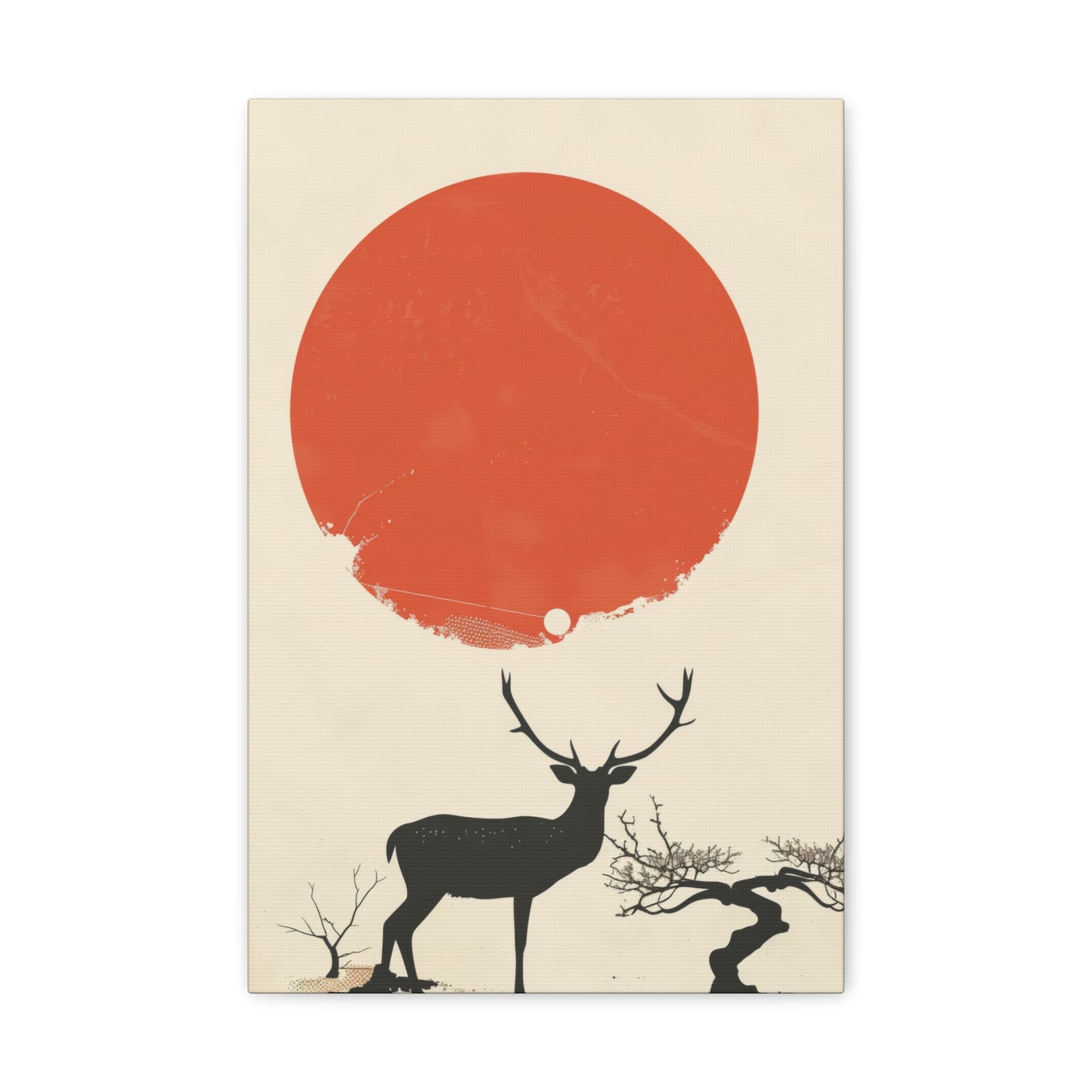 Deer and Sun - Takeshi Kitano Style Digital Illustration Canvas Gallery Wraps