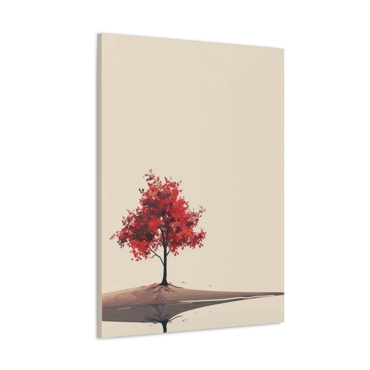 Lone Tree with Red Leaves - Portrait Illustration Canvas Gallery Wraps