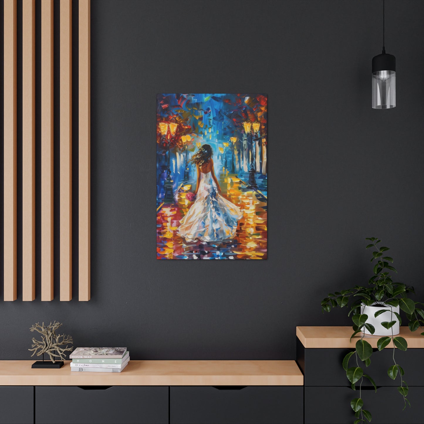 bride walking in the street - Leonid Afremov Style Digital Print Canvas Gallery Wraps