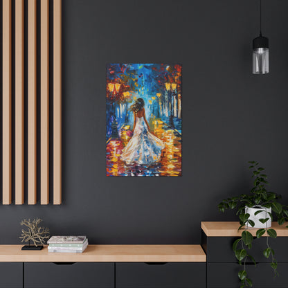 bride walking in the street - Leonid Afremov Style Digital Print Canvas Gallery Wraps