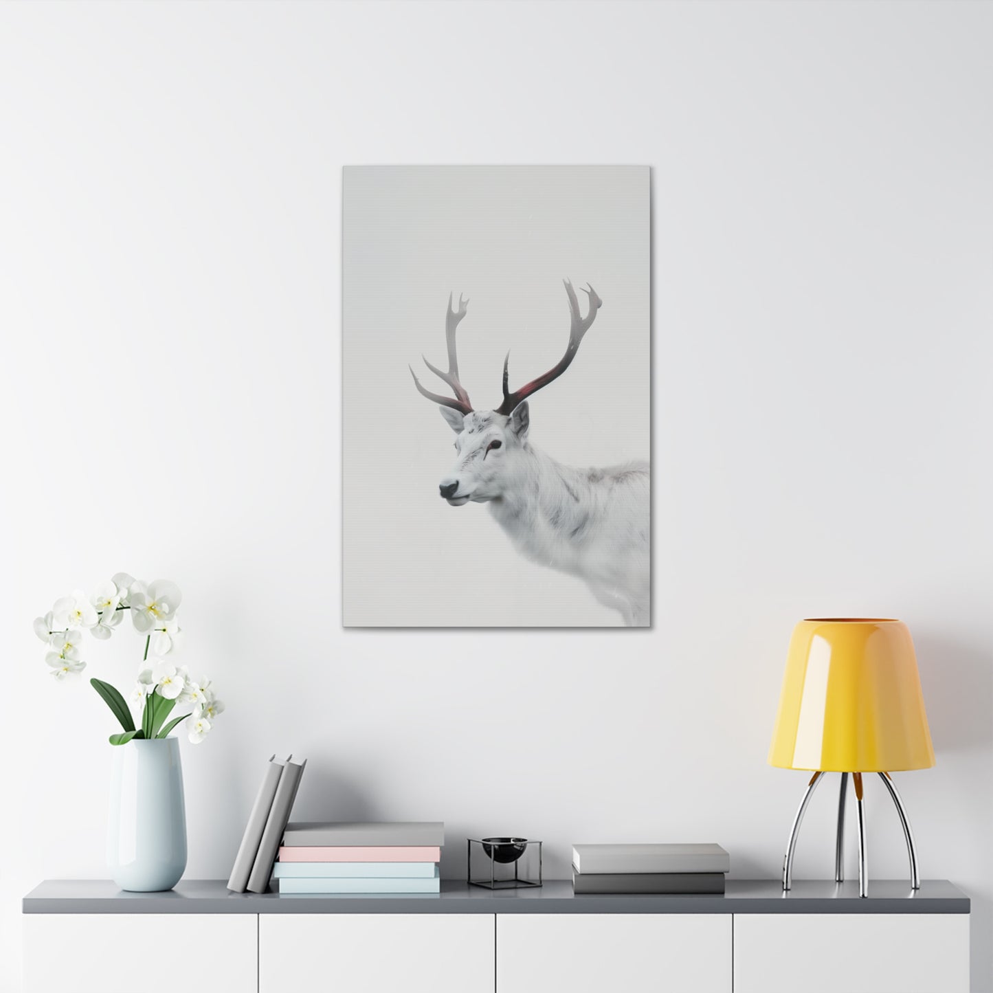 White Reindeer Digital Illustration Canvas Gallery Wraps