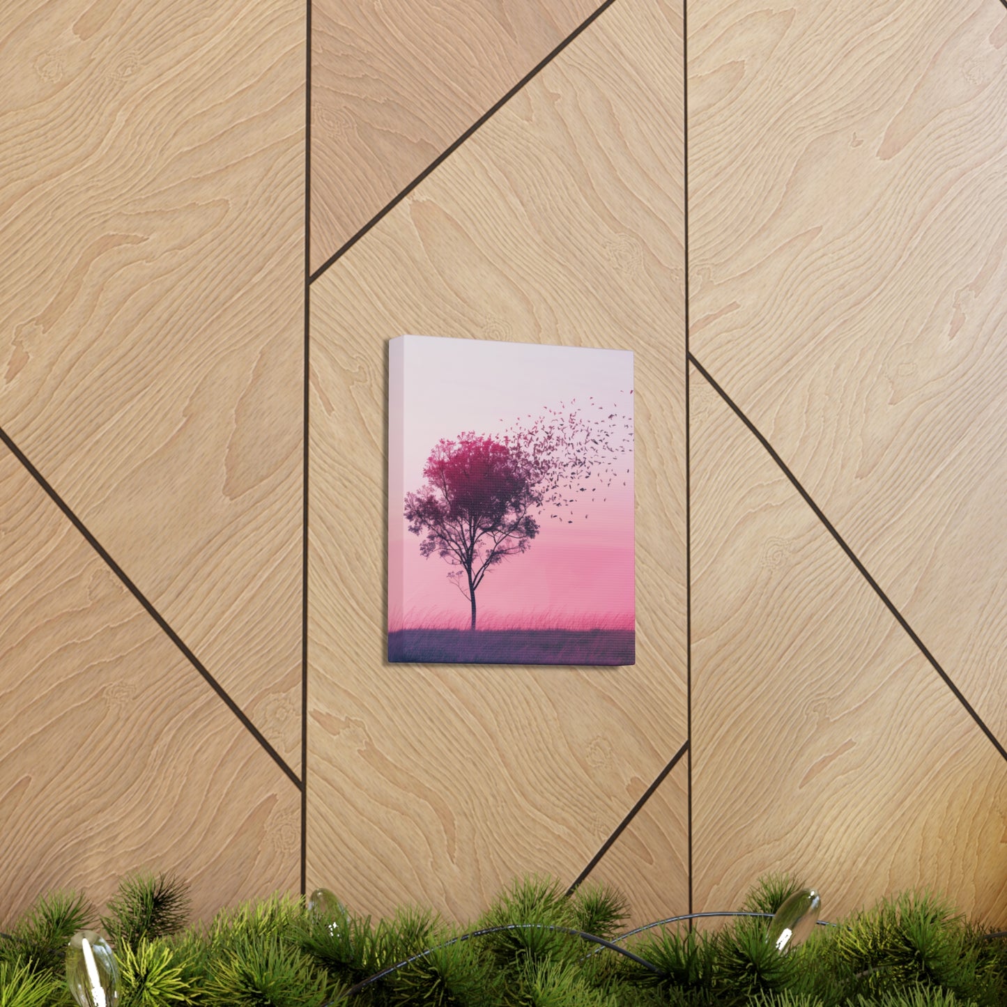 Tree in a Purple Sunset Digital Illustration Canvas Gallery Wraps