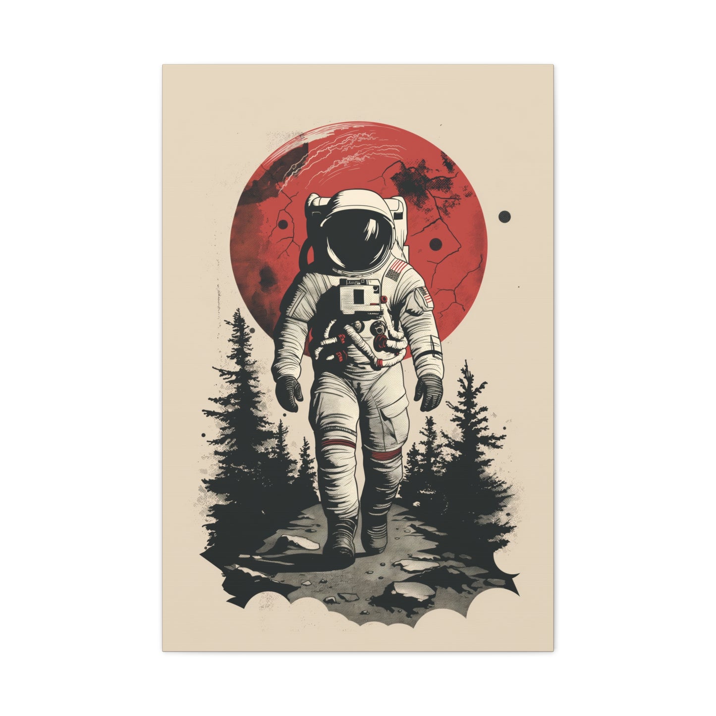 Cosmic Journey: Astronaut Walking  - Digital Illustration Canvas Gallery Wrap