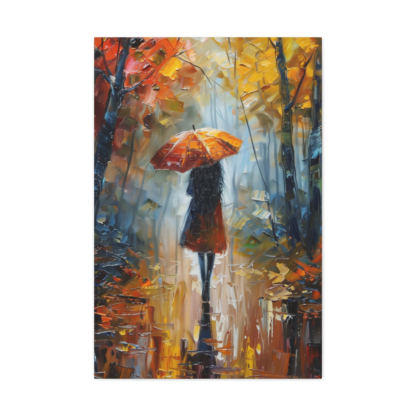 Girl Walking Under Umbrella - Leonid Afremov Style Oil Painting Canvas Gallery Wraps