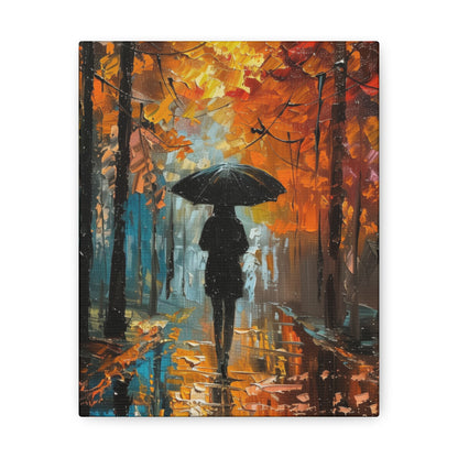 girl with an umbrella walking through forest road - Leonid Afremov Style Digital Print Canvas Gallery Wraps