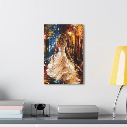 bride walking in street - Leonid Afremov Style Digital Print Canvas Gallery Wraps