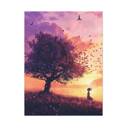 Tree in a Purple Sunset Digital Illustration Canvas Gallery Wraps