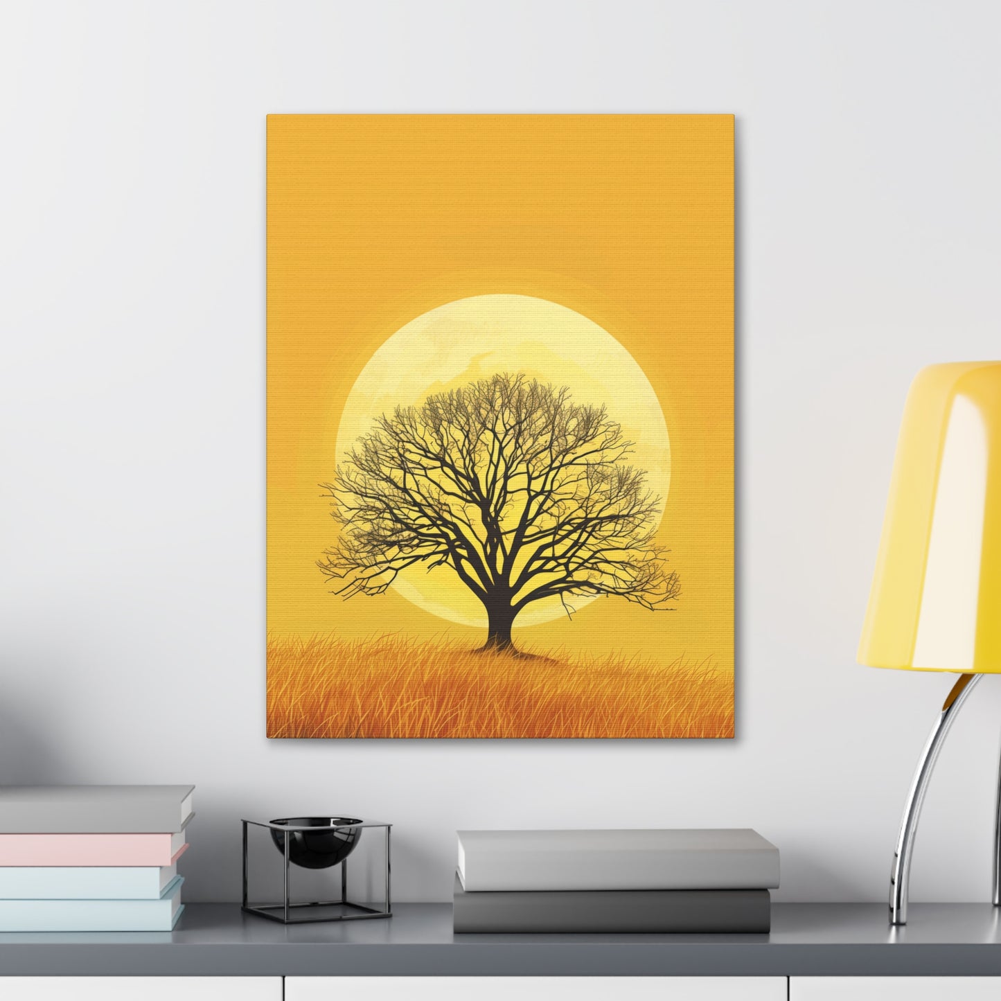 A Leafless Tree in a Golden Evening Digital illustration Canvas Gallery Wraps