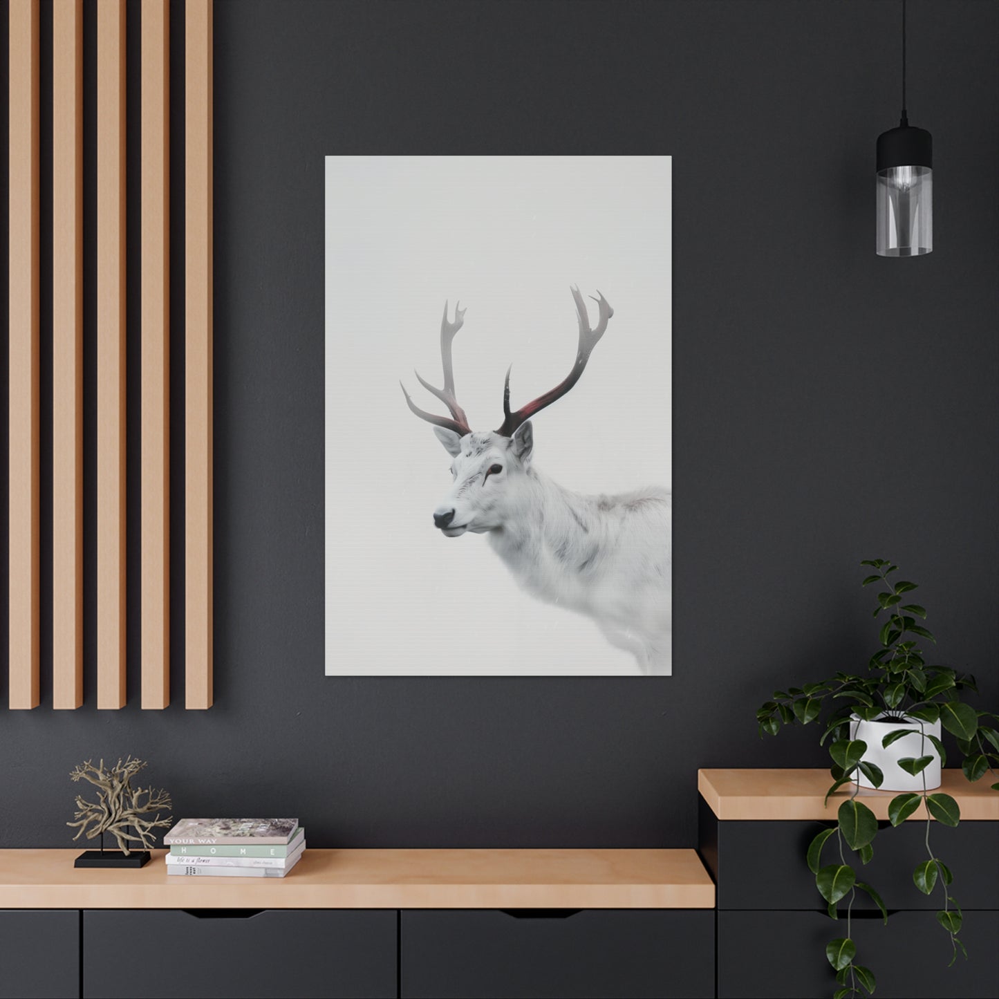 White Reindeer Digital Illustration Canvas Gallery Wraps