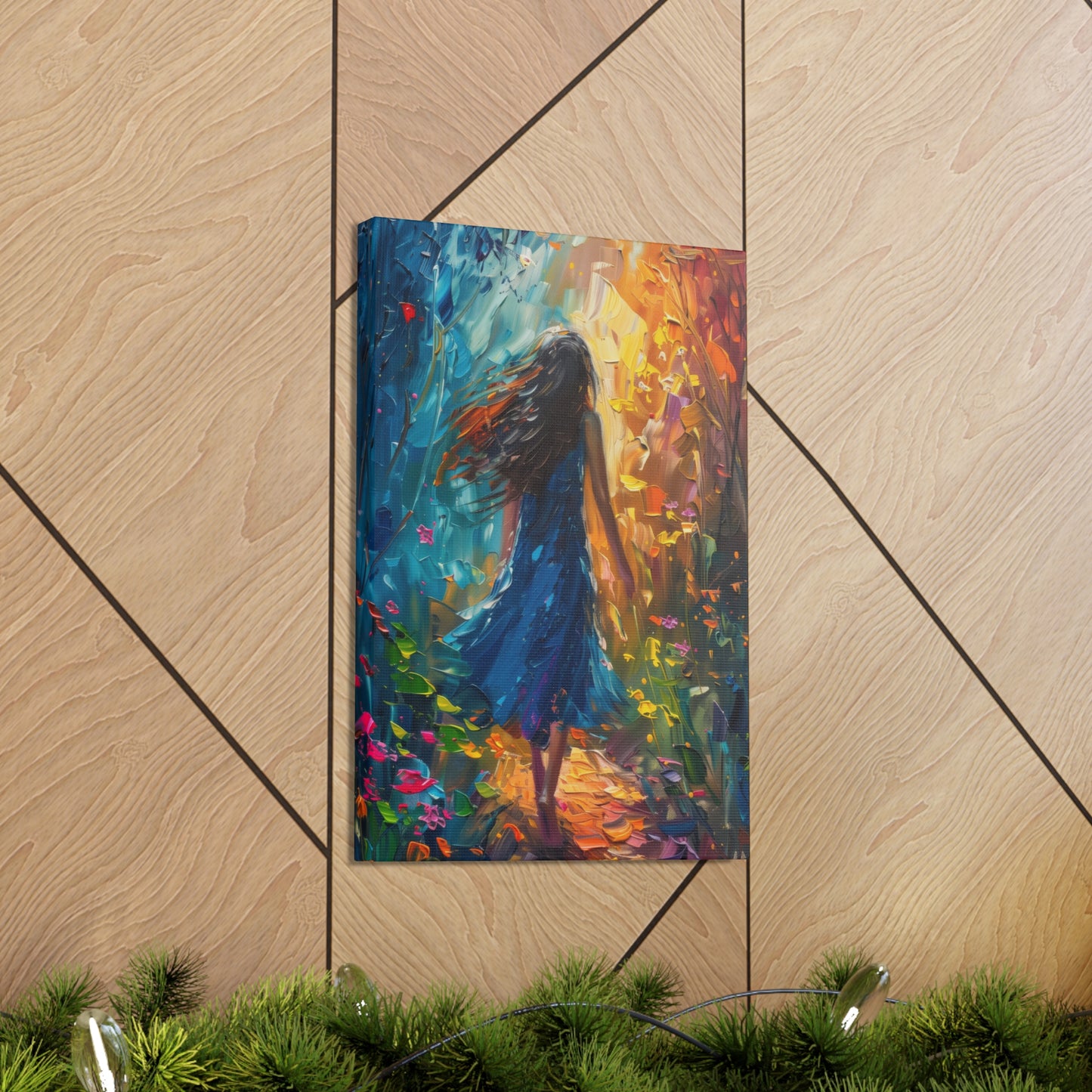 girl walking through trees Digital Oil Painting Print Canvas Gallery Wraps