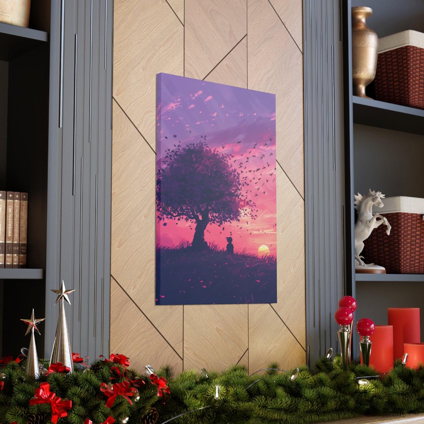 Tree in a Purple Sunset Digital Illustration Canvas Gallery Wraps