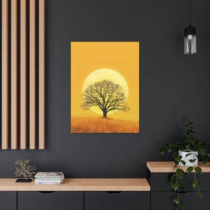 A Leafless Tree in a Golden Evening Digital illustration Canvas Gallery Wraps