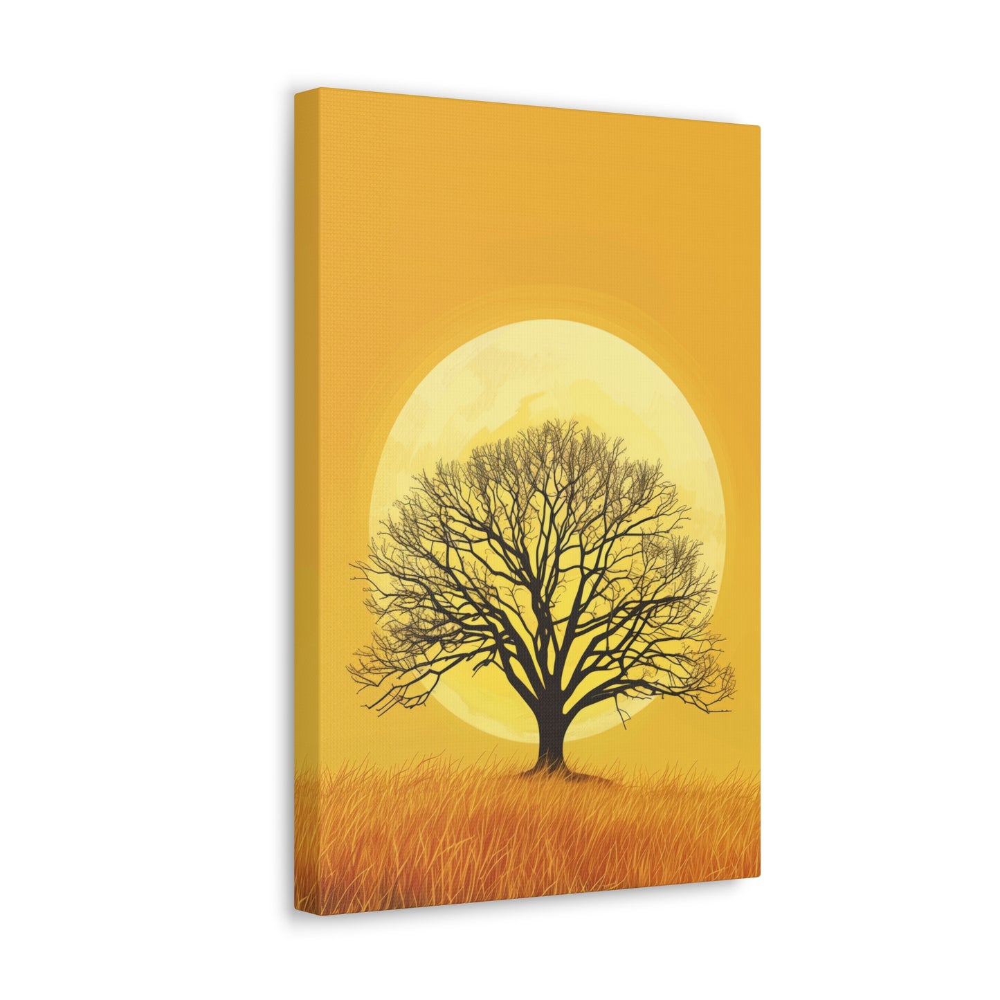 A Leafless Tree in a Golden Evening Digital illustration Canvas Gallery Wraps