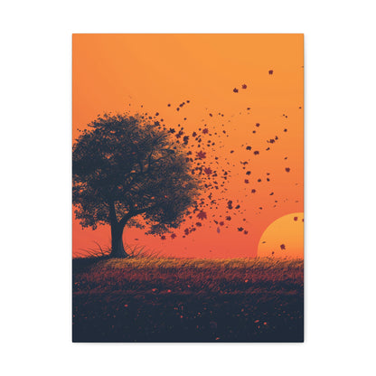 Tree in a Golden Sunset Digital Illustration Canvas Gallery Wraps