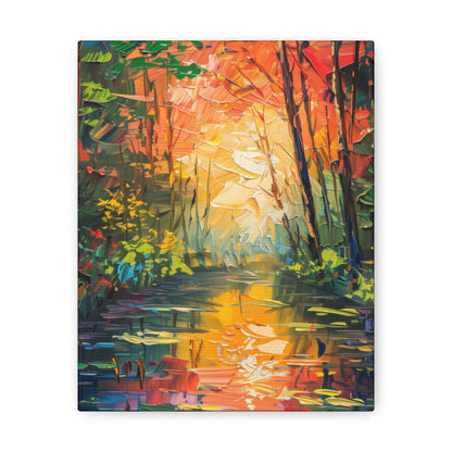 Lake in a Autumn Forest - Claude Monet Style Digital Print Canvas Gallery Wraps