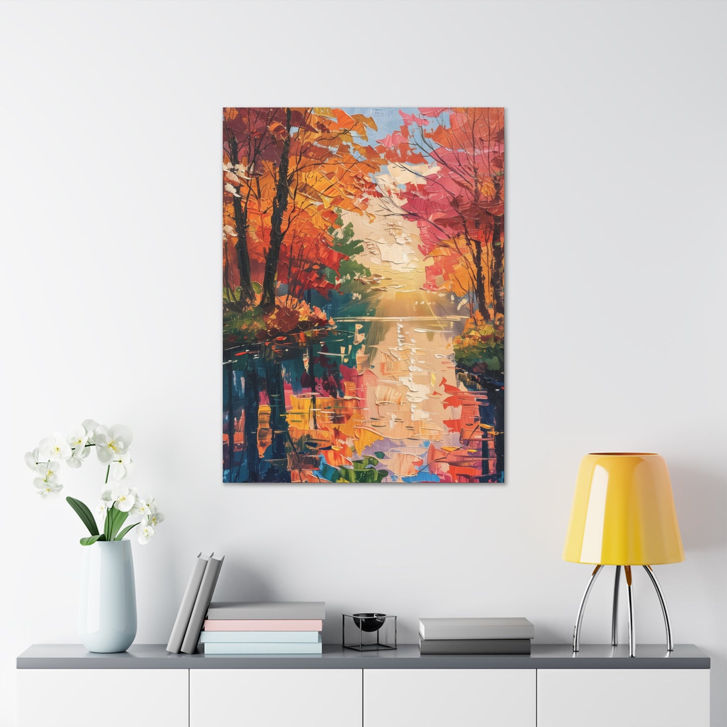 Lake in a Autumn Forest - Claude Monet Style Digital Print Canvas Gallery Wraps