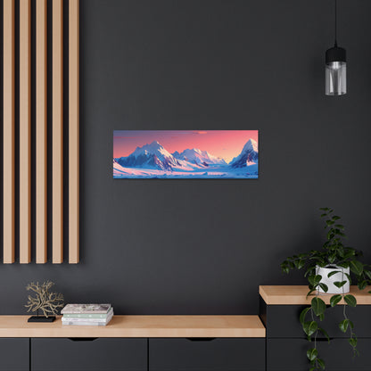 Snowy Mountain Evening in Alaska - Digital Landscape Illustration Panorama Canvas Gallery Wraps