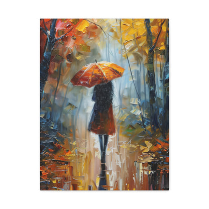 Girl Walking Under Umbrella - Leonid Afremov Style Oil Painting Canvas Gallery Wraps