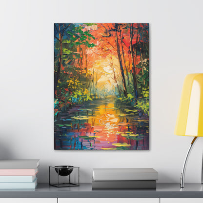 Lake in a Autumn Forest - Claude Monet Style Digital Print Canvas Gallery Wraps