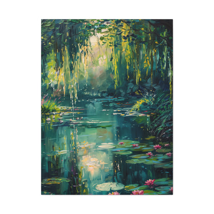 Pond in a Forest - Claude Monet Style Digital Print Canvas Gallery Wraps