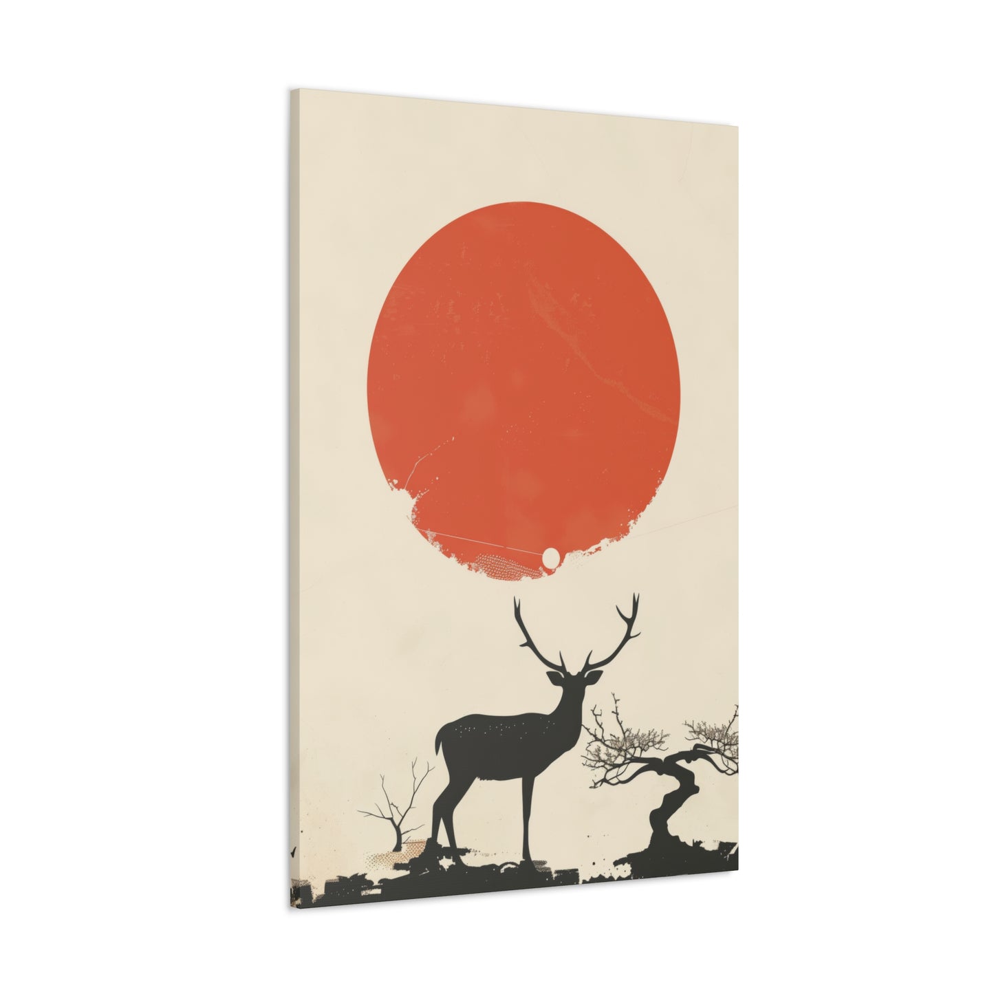 Deer and Sun - Takeshi Kitano Style Digital Illustration Canvas Gallery Wraps