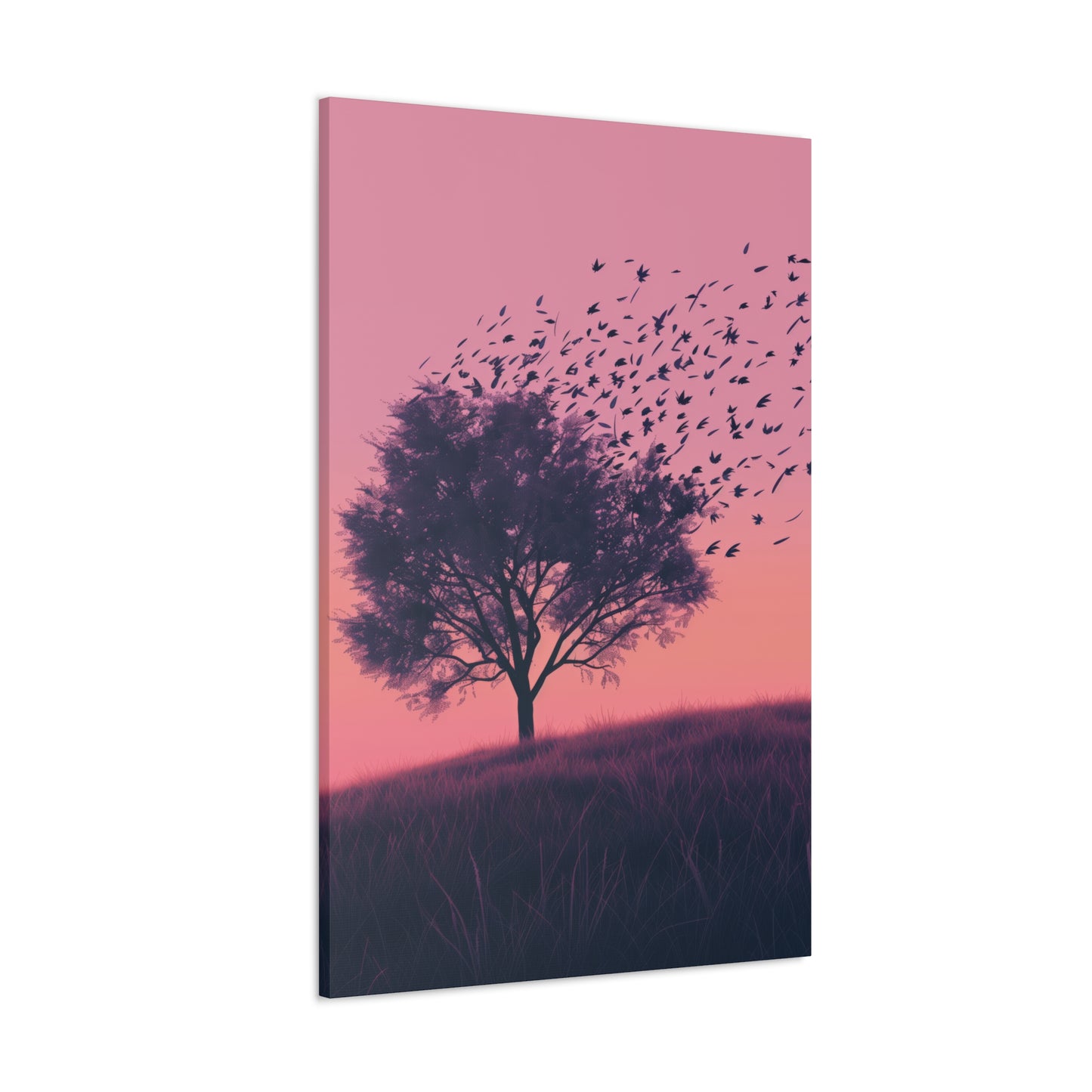 Tree in a Purple Sunset Digital Illustration Canvas Gallery Wraps