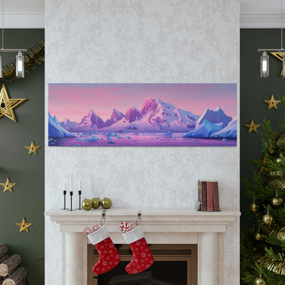 Snowy Mountain Evening - Digital Landscape Illustration Panorama Canvas Gallery Wraps