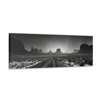 Highway Through the Wild West Desert of Arizona - Black and White Landscape Panorama Canvas Gallery Wraps