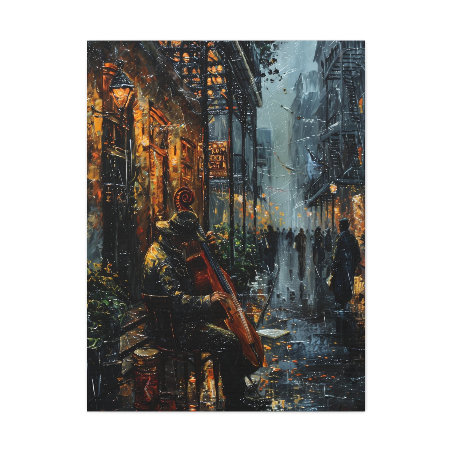 Street Harpist - Rembrandt Style Digital Oil Painting Canvas Gallery Wraps