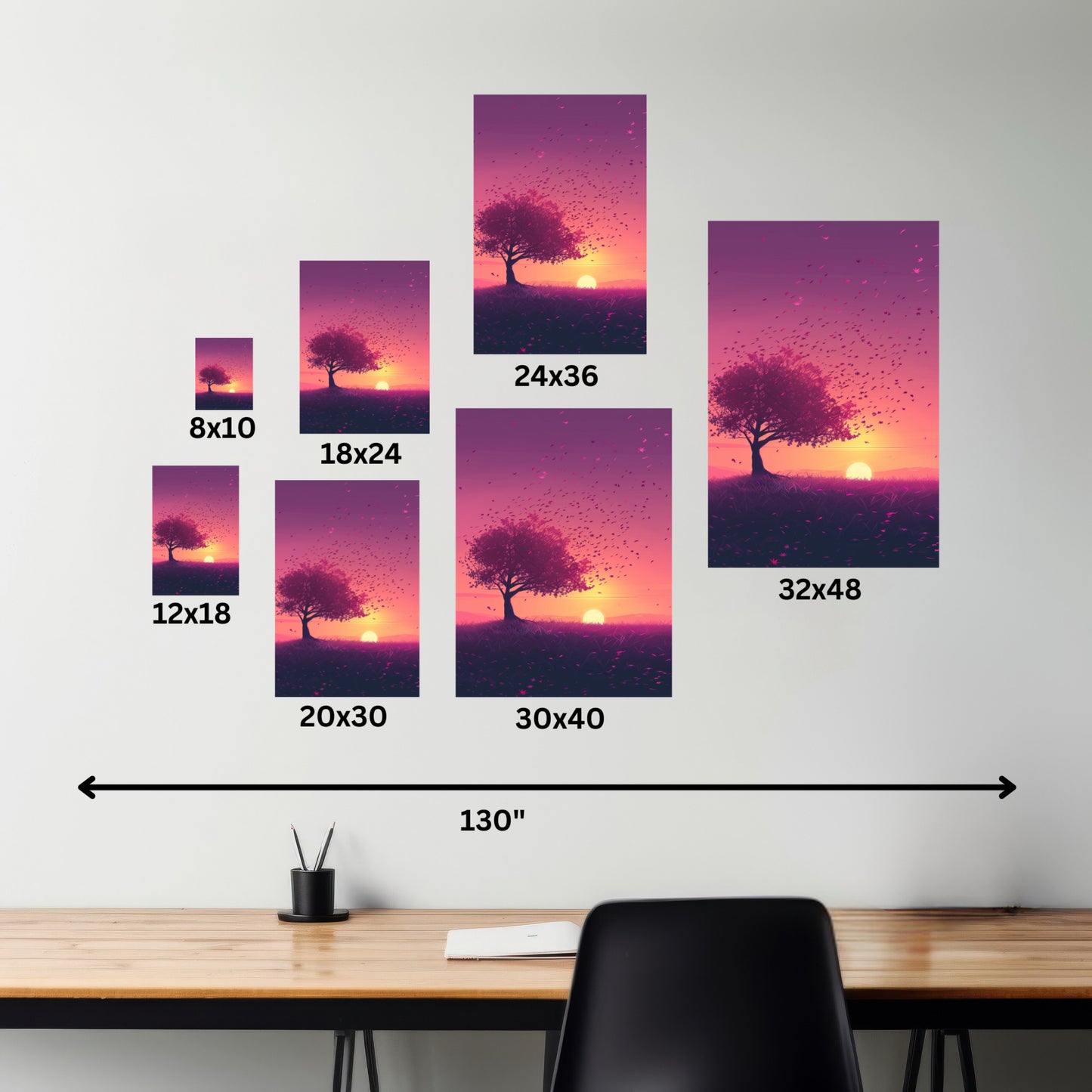 Tree in a Purple Sunset Digital Illustration Canvas Gallery Wraps