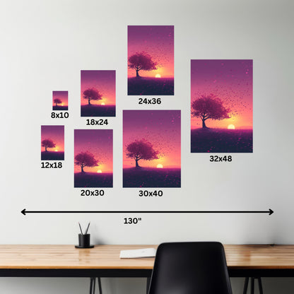 Tree in a Purple Sunset Digital Illustration Canvas Gallery Wraps