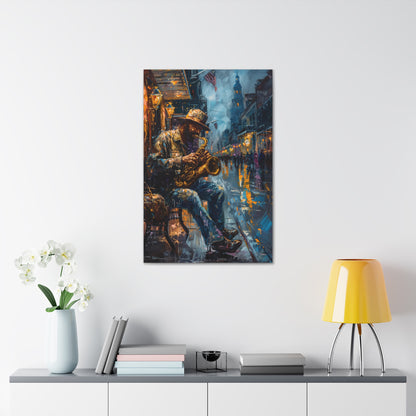 Man Playing Horn on the Street - Rembrandt Style Digital Oil Painting Canvas Gallery Wraps