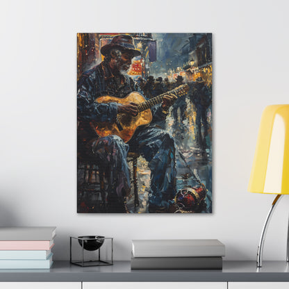 Man Playing Guitar on the Street - Rembrandt Style Digital Oil Painting Canvas Gallery Wraps