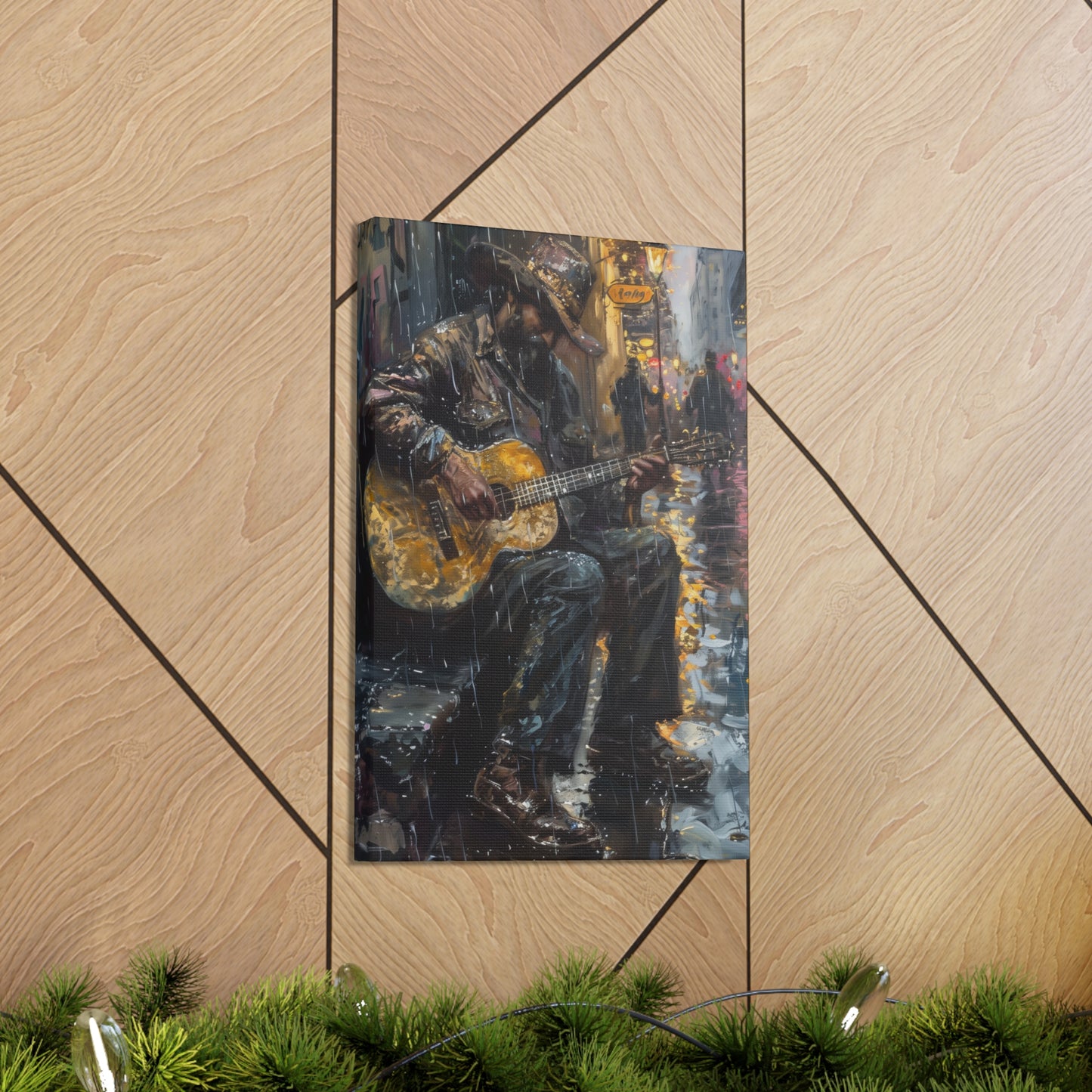 Man Playing Guitar on the Street - Rembrandt Style Digital Oil Painting Canvas Gallery Wraps