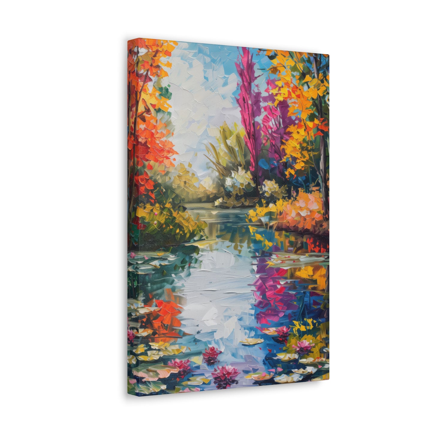 Pond in a Autumn Forest - Claude Monet Style Digital Print Canvas Gallery Wraps