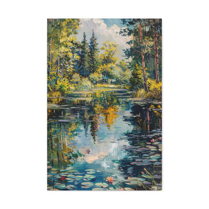 Pond in a Forest - Claude Monet Style Digital Print Canvas Gallery Wraps