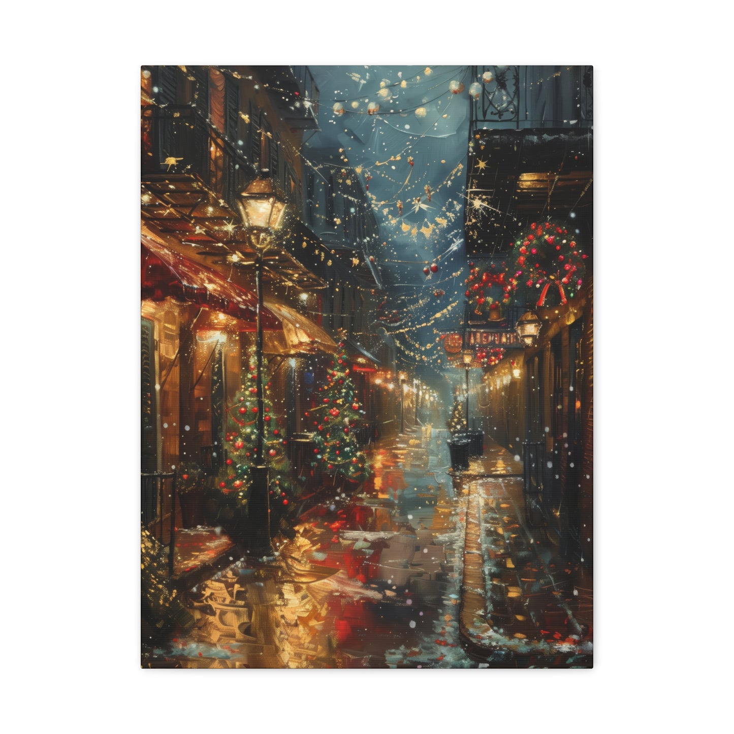 Christmas Time Downtown Street Corner - Rembrandt Style Digital Oil Painting  Canvas Gallery Wraps