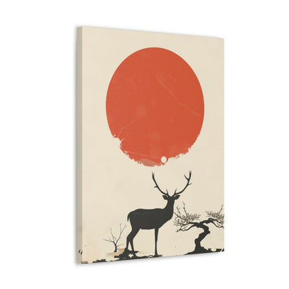 Deer and Sun - Takeshi Kitano Style Digital Illustration Canvas Gallery Wraps