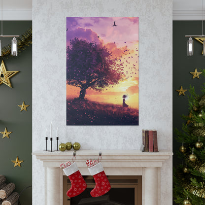 Tree in a Purple Sunset Digital Illustration Canvas Gallery Wraps