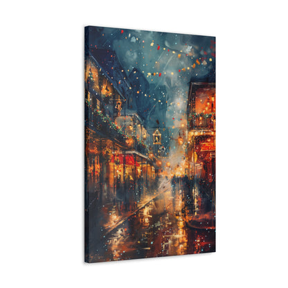 Christmas Street Corner in Downtown - Rembrandt Style Digital Oil Painting  Canvas Gallery Wraps