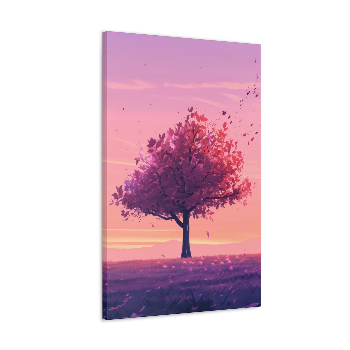 Tree in a Purple Sunset Digital Illustration Canvas Gallery Wraps