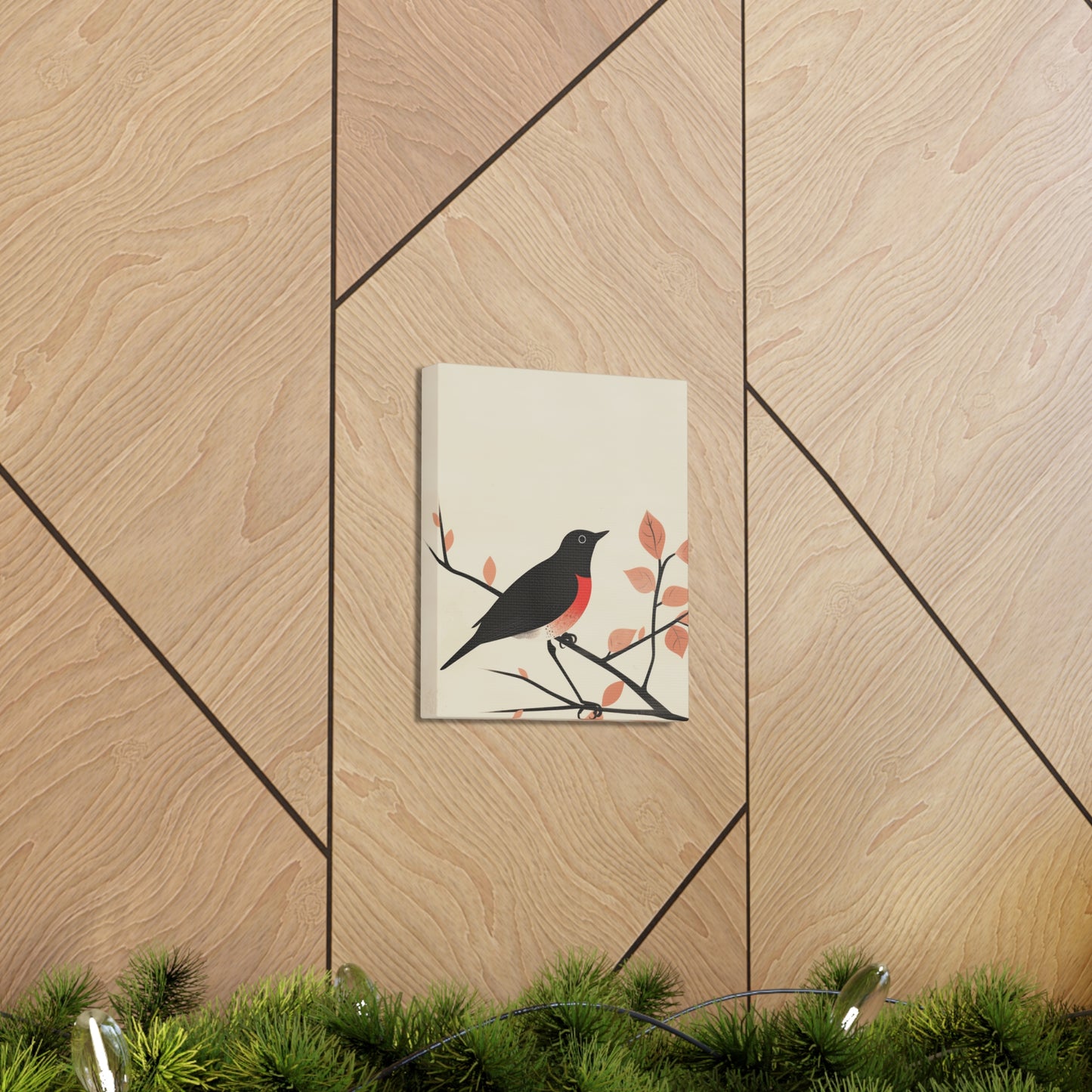 Bird siting on a tree branch Digital Illustration Canvas Gallery Wraps