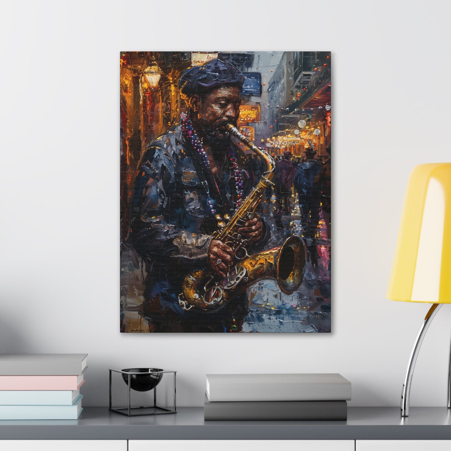 Man Playing Horn on the Street - Rembrandt Style Digital Oil Painting Canvas Gallery Wraps