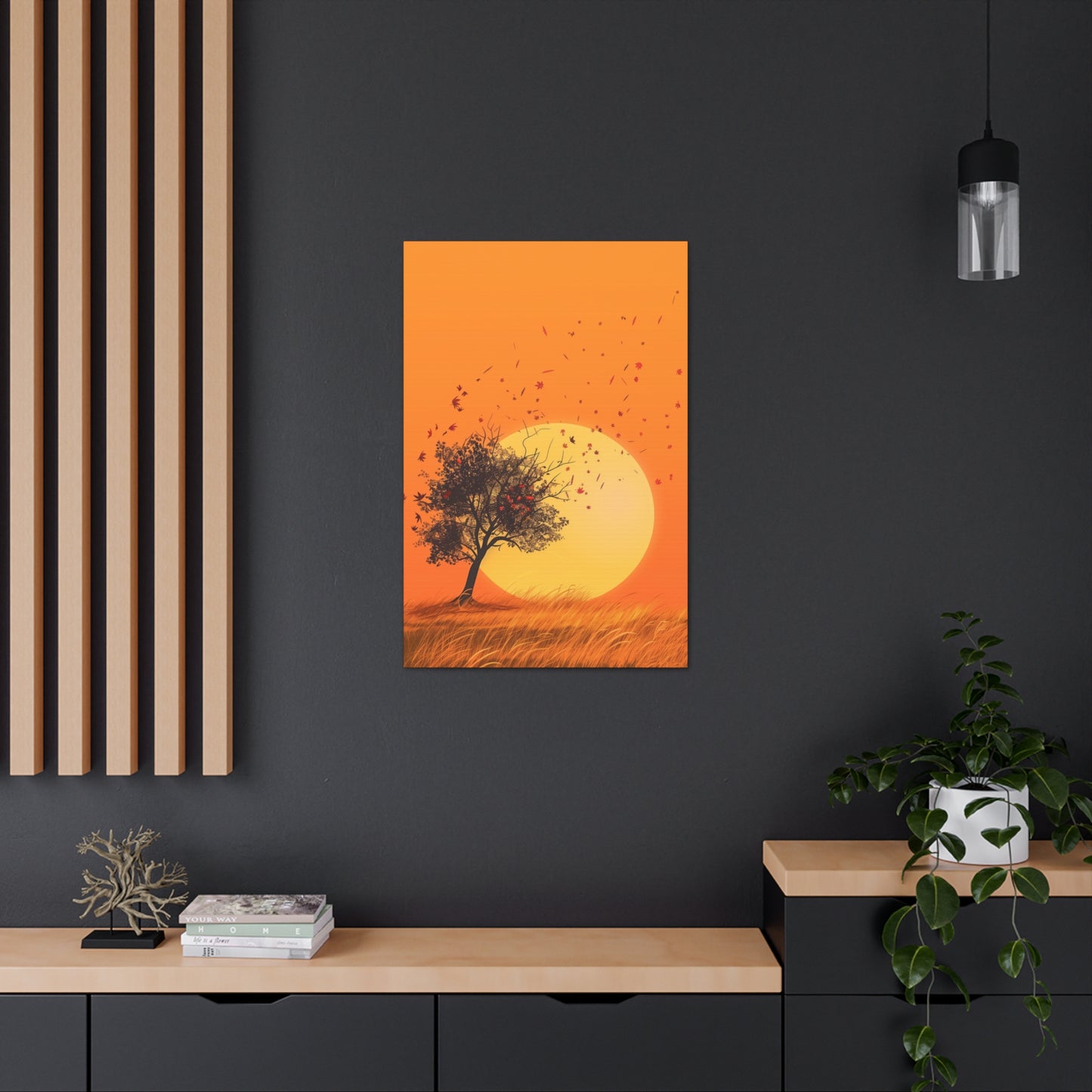 Tree in a Golden Sunset Digital Illustration Canvas Gallery Wraps